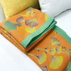 Reversible Jacquard Cotton Quilt Soft Cozy Ginkgo Pattern Two-Sided Design