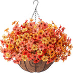 EterniBloom Artificial Hanging Flower Basket with 12 Silk Flowers Weatherproof UV-Resistant Decor