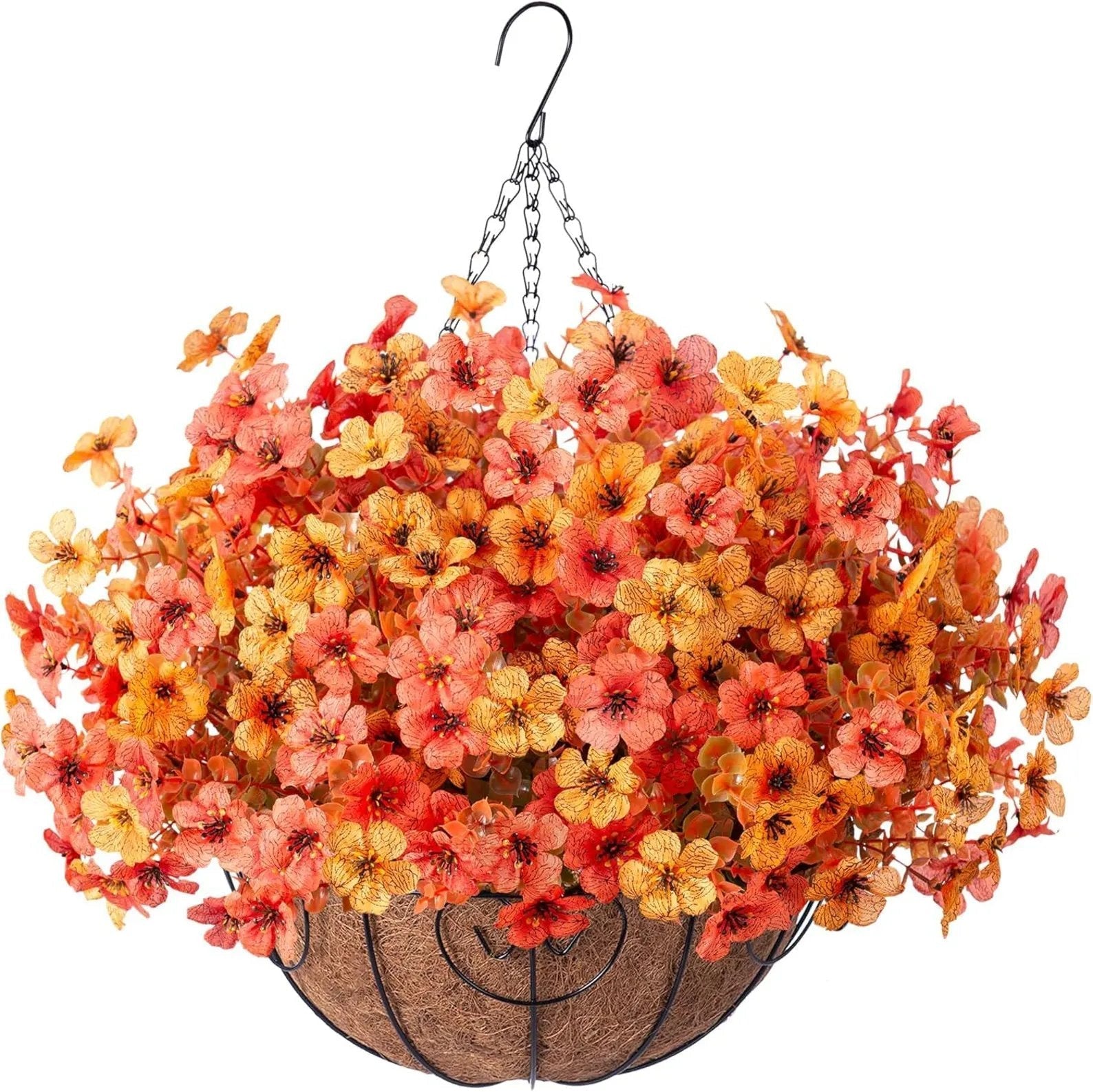 EterniBloom Artificial Hanging Flower Basket with 12 Silk Flowers Weatherproof UV-Resistant Decor