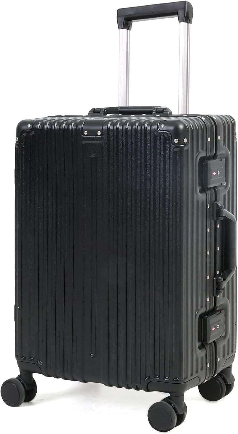 Aluminium Frame Carry-On Luggage TSA Lock 20" & 24" Silent Spinner Wheels Black