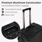 Aluminium Frame Carry-On Luggage TSA Lock 20" & 24" Silent Spinner Wheels Black