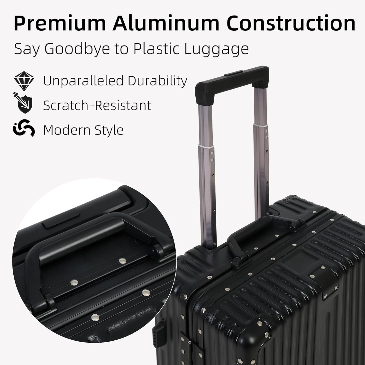 Aluminium Frame Carry-On Luggage TSA Lock 20" & 24" Silent Spinner Wheels Black