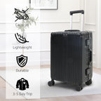 Aluminium Frame Carry-On Luggage TSA Lock 20" & 24" Silent Spinner Wheels Black