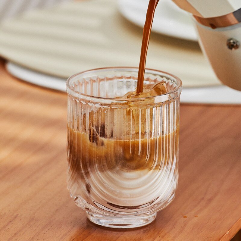 Noxord Glass Coffee Mug for American Iced Latte with Minimalist Kawaii Wave Engraving