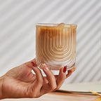 Noxord Glass Coffee Mug for American Iced Latte with Minimalist Kawaii Wave Engraving