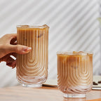 Noxord Glass Coffee Mug for American Iced Latte with Minimalist Kawaii Wave Engraving