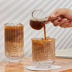 Noxord Glass Coffee Mug for American Iced Latte with Minimalist Kawaii Wave Engraving