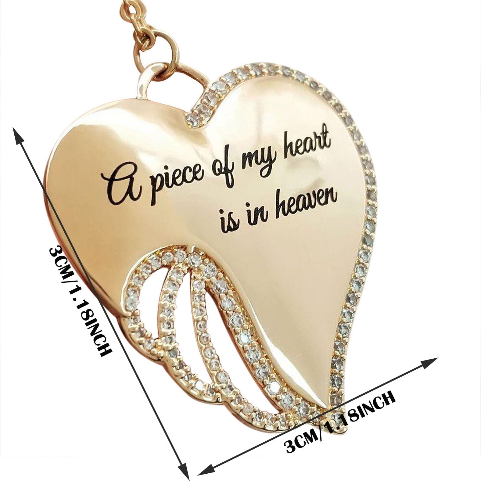Angel Wing Heart Necklace Memorial Pendant Zinc Alloy Durable Waterproof Jewelry Gift for Loss and Remembrance
