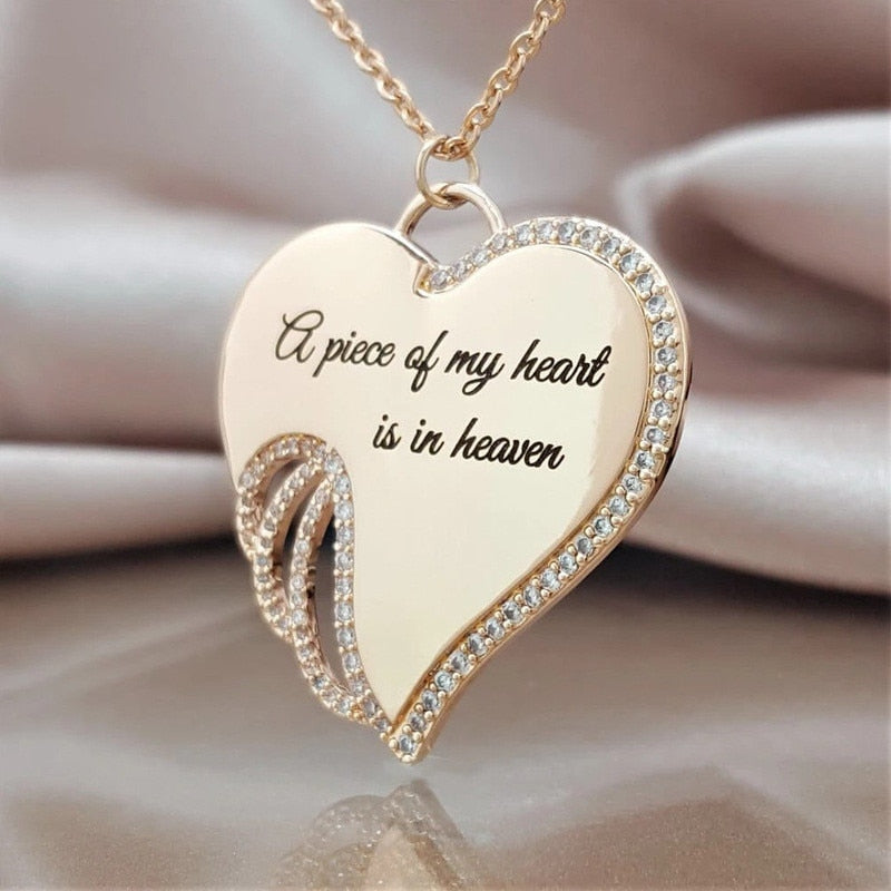Angel Wing Heart Necklace Memorial Pendant Zinc Alloy Durable Waterproof Jewelry Gift for Loss and Remembrance