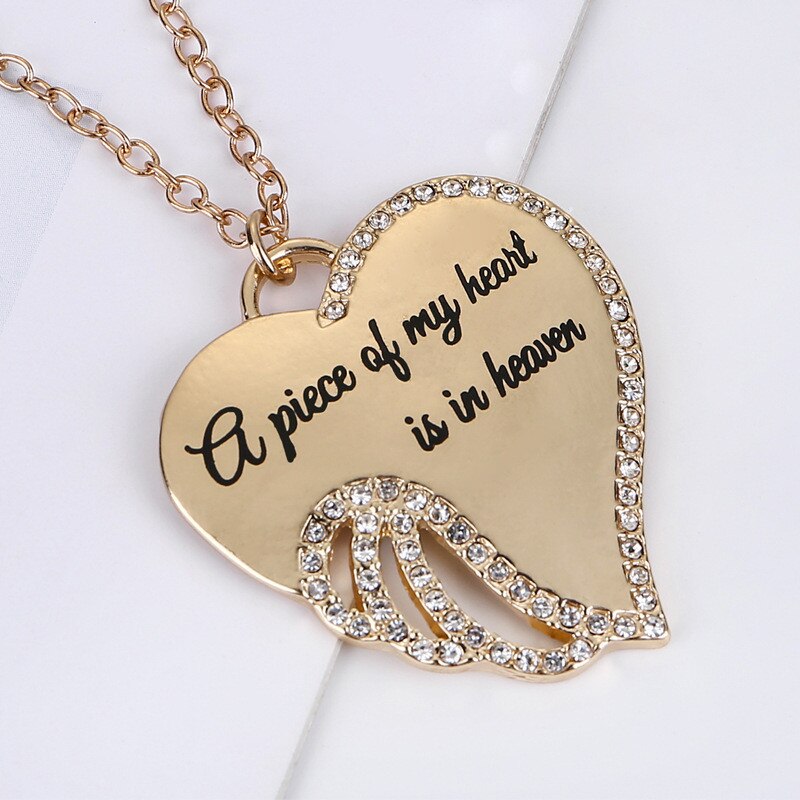 Angel Wing Heart Necklace Memorial Pendant Zinc Alloy Durable Waterproof Jewelry Gift for Loss and Remembrance