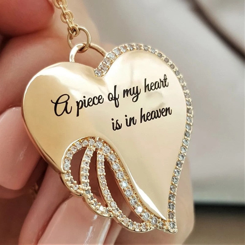 Angel Wing Heart Necklace Memorial Pendant Zinc Alloy Durable Waterproof Jewelry Gift for Loss and Remembrance