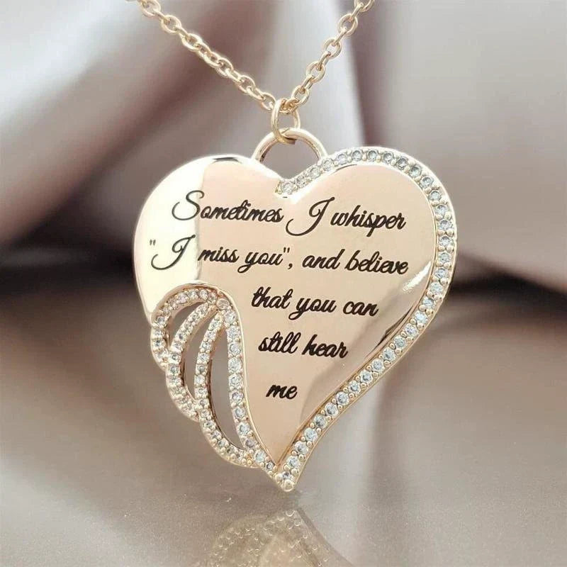 Angel Wing Heart Necklace Memorial Pendant Zinc Alloy Durable Waterproof Jewelry Gift for Loss and Remembrance