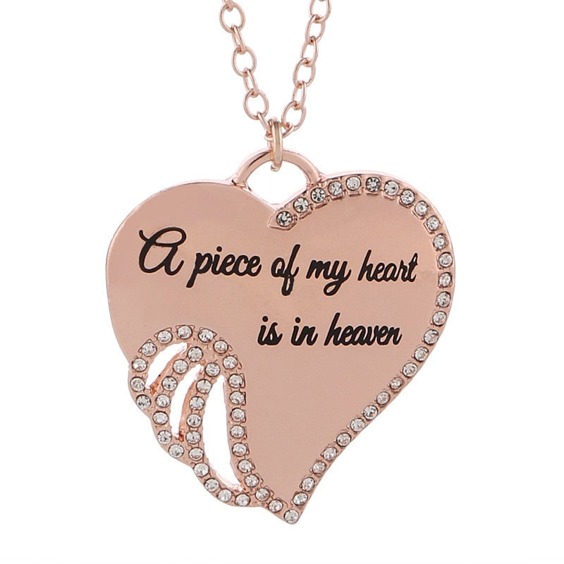 Angel Wing Heart Necklace Memorial Pendant Zinc Alloy Durable Waterproof Jewelry Gift for Loss and Remembrance