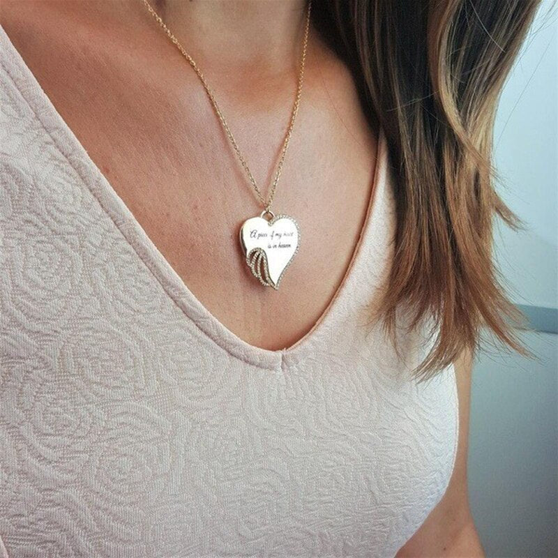Angel Wing Heart Necklace Memorial Pendant Zinc Alloy Durable Waterproof Jewelry Gift for Loss and Remembrance