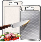 Dual-Sided Stainless Steel Cutting Board with Built-In Knife Sharpener and Non-Slip Silicone Rim 36.5x25cm
