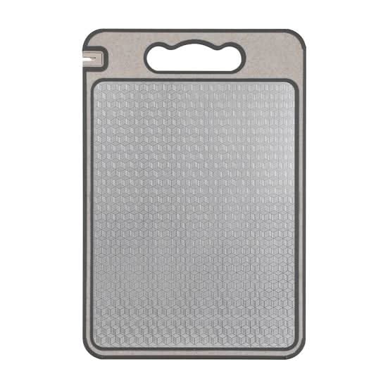 Dual-Sided Stainless Steel Cutting Board with Built-In Knife Sharpener and Non-Slip Silicone Rim 36.5x25cm