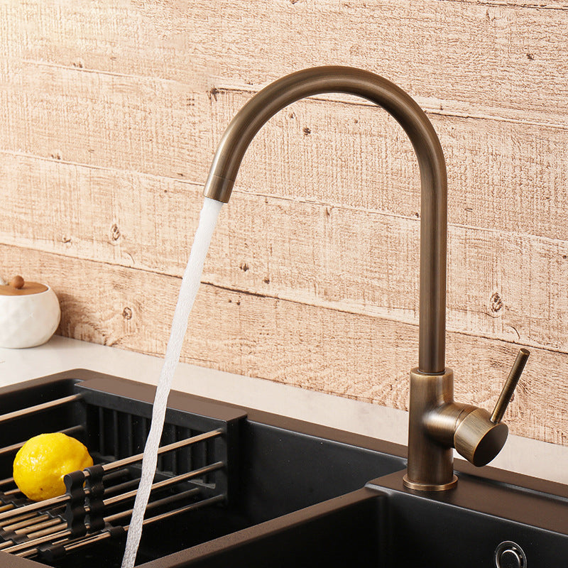 Antique Bronze Single Handle Kitchen Faucet Brass Mixer Tap 360° Swivel High Arc
