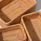Rectangular Rattan Storage Basket Hand-Woven Natural Akifuji Rattan Organizer for Home Decor and Storage