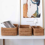 Rectangular Rattan Storage Basket Hand-Woven Natural Akifuji Rattan Organizer for Home Decor and Storage