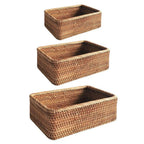 Rectangular Rattan Storage Basket Hand-Woven Natural Akifuji Rattan Organizer for Home Decor and Storage