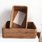 Rectangular Rattan Storage Basket Hand-Woven Natural Akifuji Rattan Organizer for Home Decor and Storage