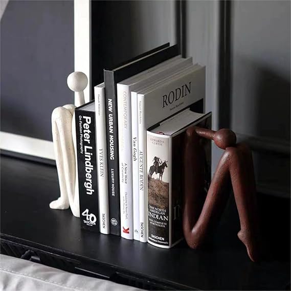 Artistic Metal Book Support Forma Brown White Modern Shelf Organizer 20x12x18 cm