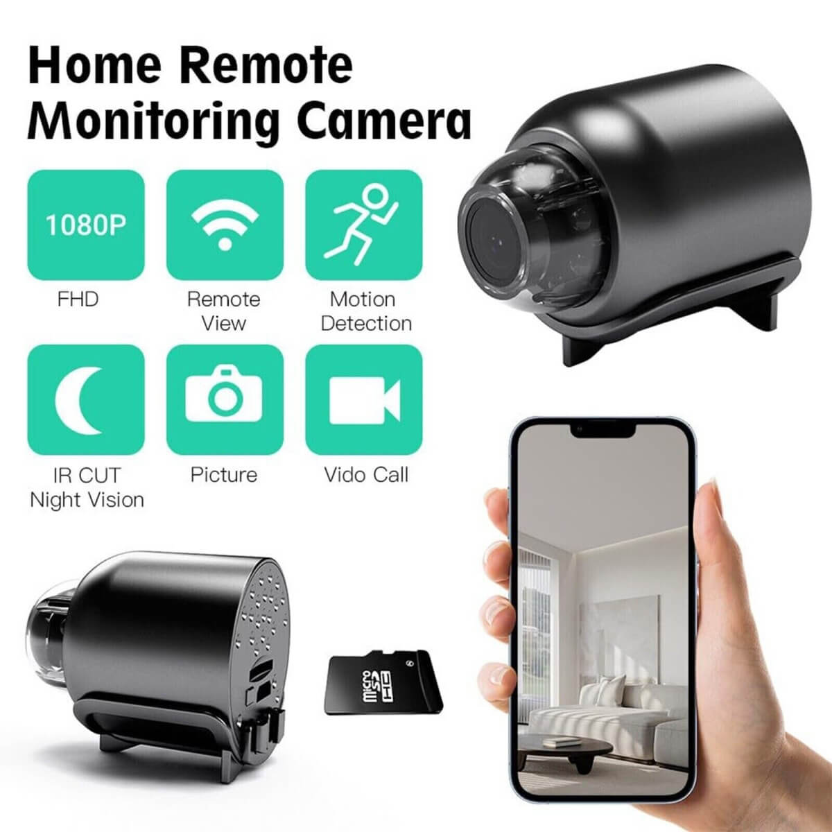 Mini Waterproof Security Camera 1080P HD WiFi IP Night Vision with Human Detection