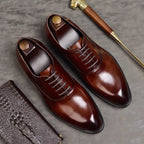 Men's Italian Full-Grain Leather Oxford Dress Shoes Formal Lace-Up Footwear