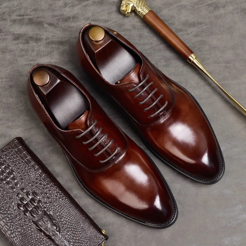 Men's Italian Full-Grain Leather Oxford Dress Shoes Formal Lace-Up Footwear