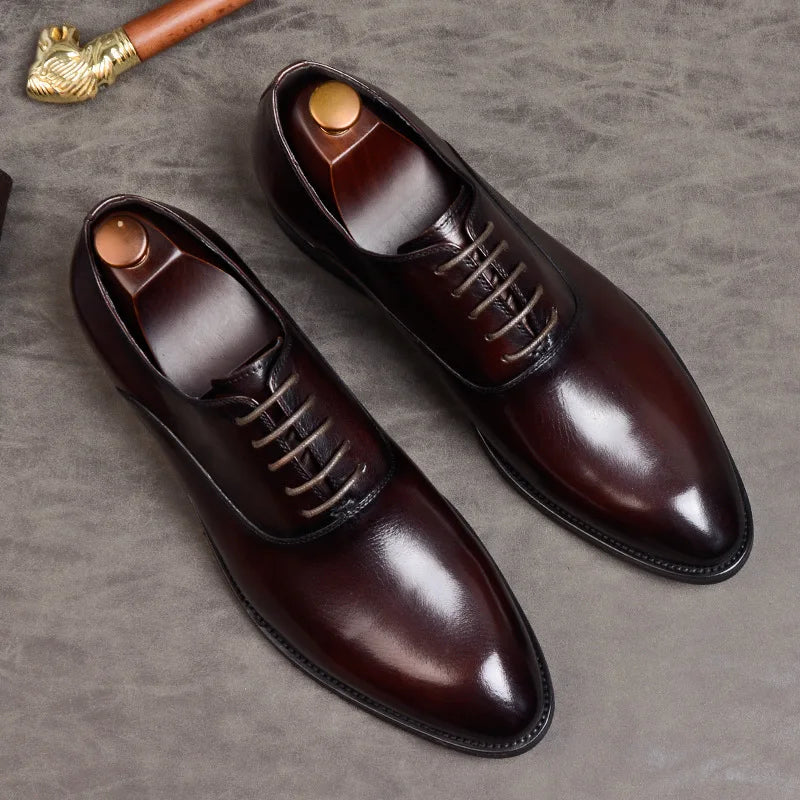 Men's Italian Full-Grain Leather Oxford Dress Shoes Formal Lace-Up Footwear