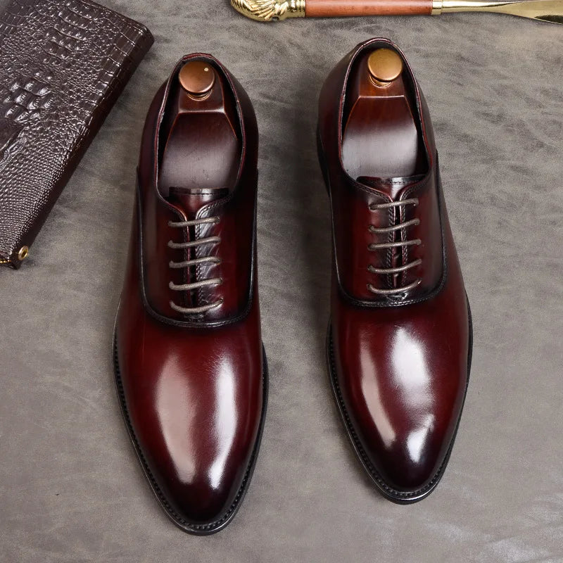 Men's Italian Full-Grain Leather Oxford Dress Shoes Formal Lace-Up Footwear