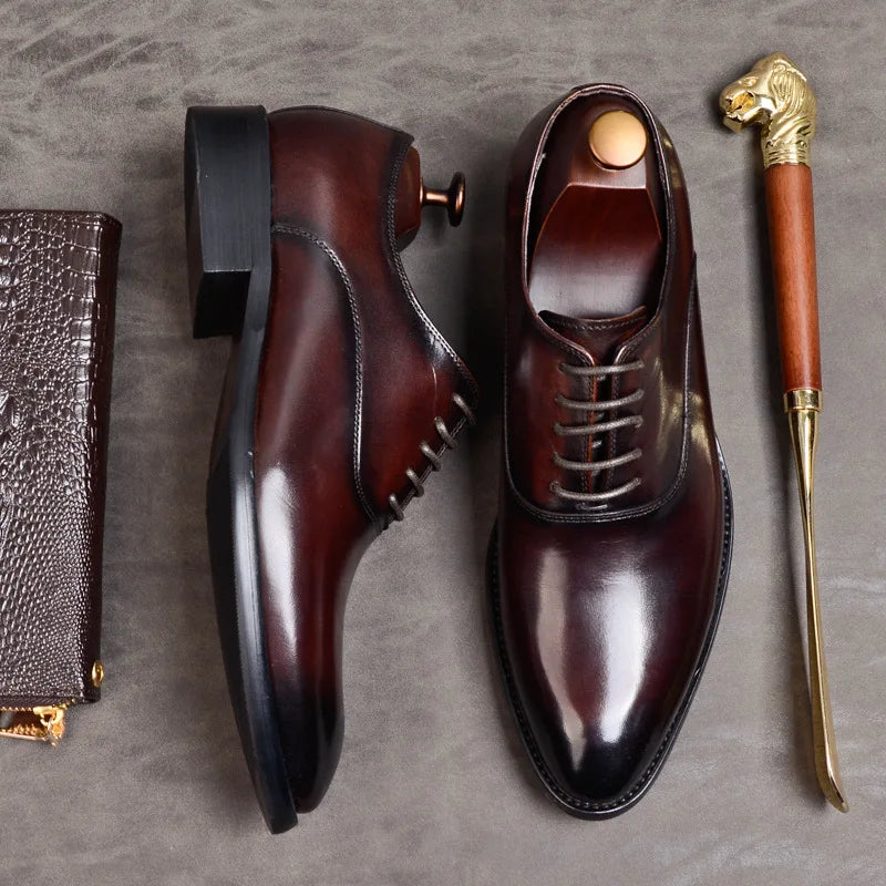 Men's Italian Full-Grain Leather Oxford Dress Shoes Formal Lace-Up Footwear
