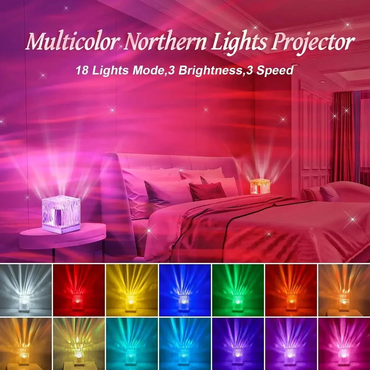 Harrow Aurora Water Wave Projector Night Light Crystal Lamp LED 17 Color Settings