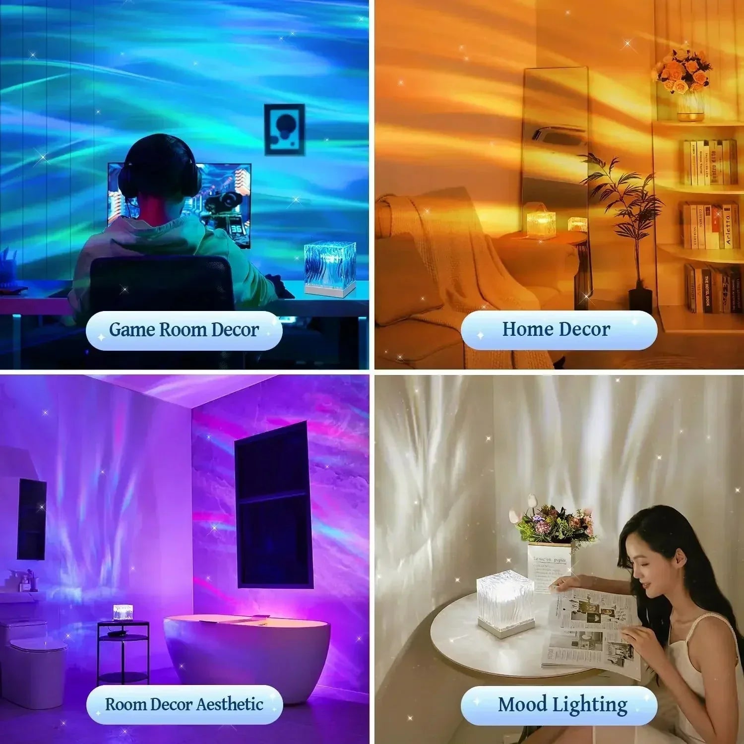 Harrow Aurora Water Wave Projector Night Light Crystal Lamp LED 17 Color Settings