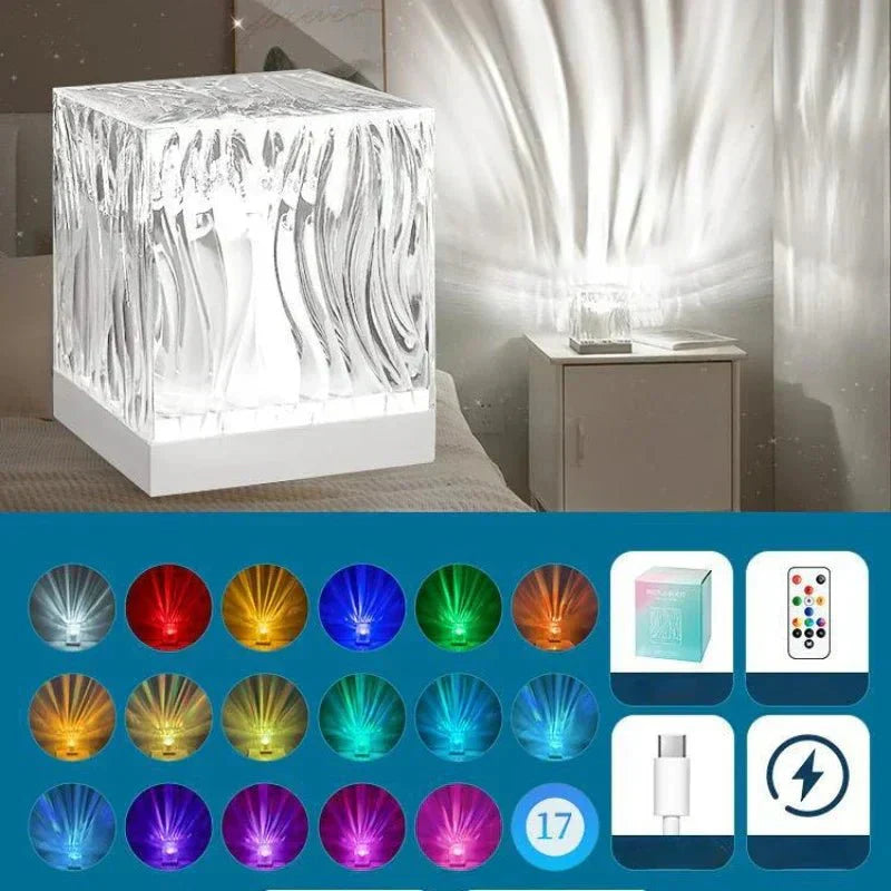 Harrow Aurora Water Wave Projector Night Light Crystal Lamp LED 17 Color Settings