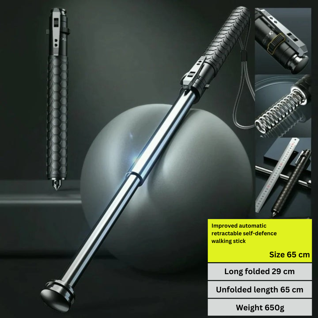 Retractable Self-Defense Cane with Secure Grip Lightweight Alloy Steel Walking Stick