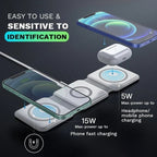 Foldable 3-in-1 Wireless Charger 15W Fast Charging for Phone AirPods Apple Watch Black White