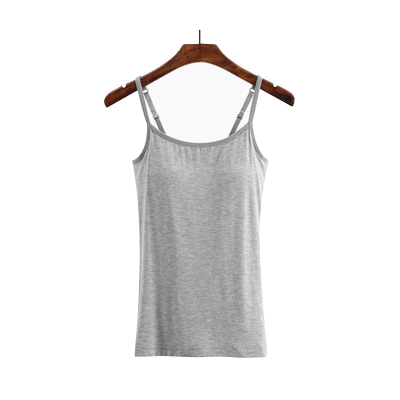 Tank Top with Built-In Shelf Bra Viscose Fiber Adjustable Straps Multiple Colors