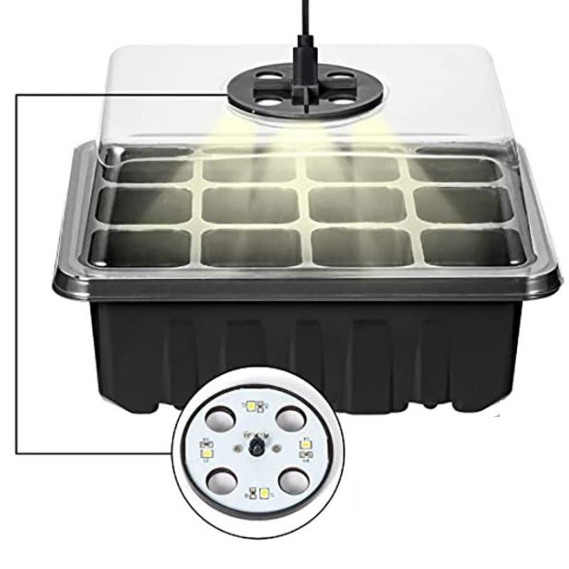 Seed Starter Trays with Grow Light Kit 5 Sets Adjustable Humidity Clear Root View Black Green