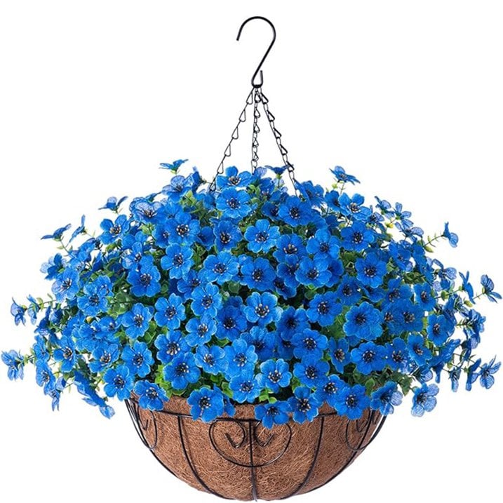 EterniBloom Artificial Hanging Flower Basket with 12 Silk Flowers Weatherproof UV-Resistant Decor