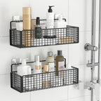 Wall-Mounted Bathroom Shelf Black No Drilling Floating Space-Saving Storage Organizer