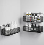Wall-Mounted Bathroom Shelf Black No Drilling Floating Space-Saving Storage Organizer