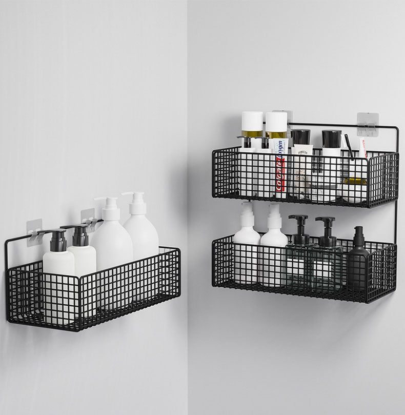 Wall-Mounted Bathroom Shelf Black No Drilling Floating Space-Saving Storage Organizer