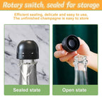 Wine Bottle Cap Stopper with Food-Grade Silicone Seal, Rotating Champagne Cork Design, Black, Fits Wine Beer Soda Bottles