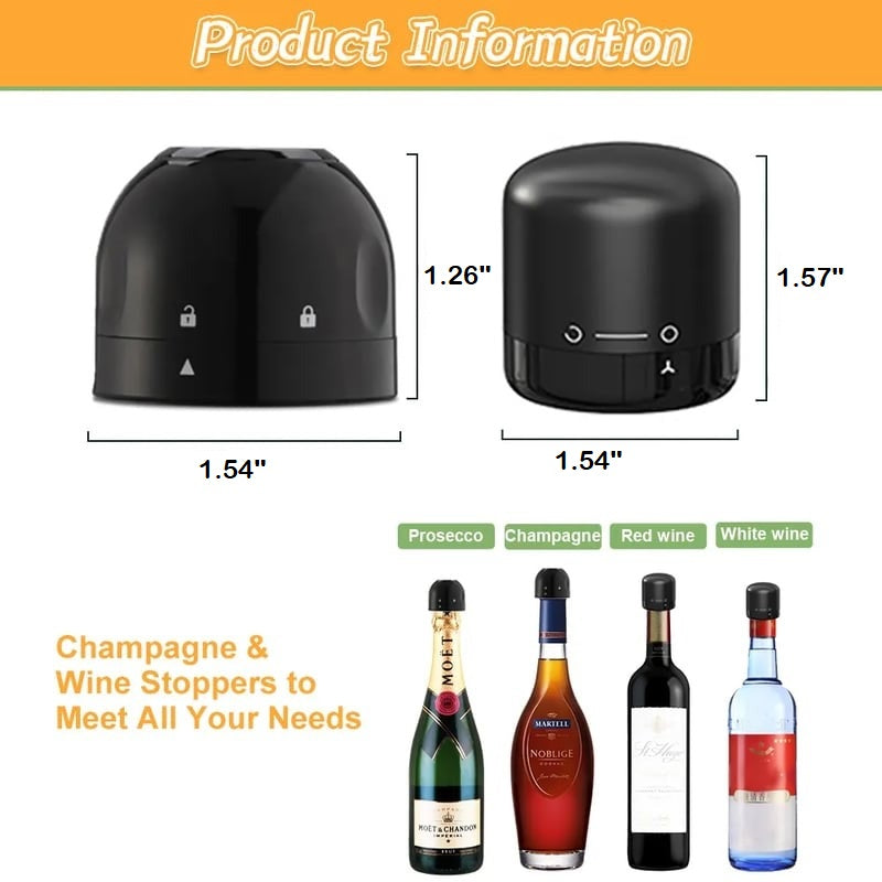 Wine Bottle Cap Stopper with Food-Grade Silicone Seal, Rotating Champagne Cork Design, Black, Fits Wine Beer Soda Bottles