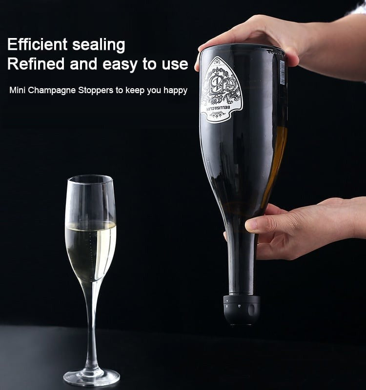 Wine Bottle Cap Stopper with Food-Grade Silicone Seal, Rotating Champagne Cork Design, Black, Fits Wine Beer Soda Bottles