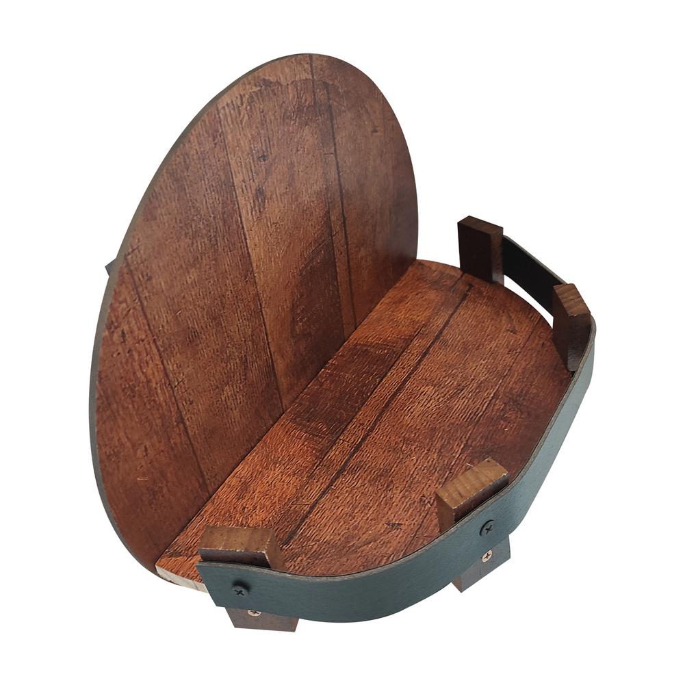 Rustic Oak Wall Shelf for Whiskey Display Reclaimed Barrel Wood Circular 7-Bottle Capacity