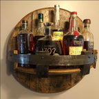 Rustic Oak Wall Shelf for Whiskey Display Reclaimed Barrel Wood Circular 7-Bottle Capacity