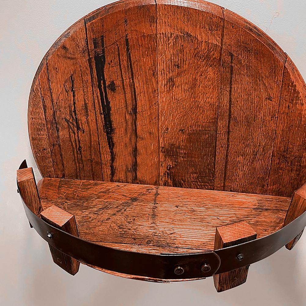Rustic Oak Wall Shelf for Whiskey Display Reclaimed Barrel Wood Circular 7-Bottle Capacity