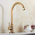 Antique Brass Kitchen Faucet Single Handle Vintage High-Arc Spout Cold Water Sink Faucet